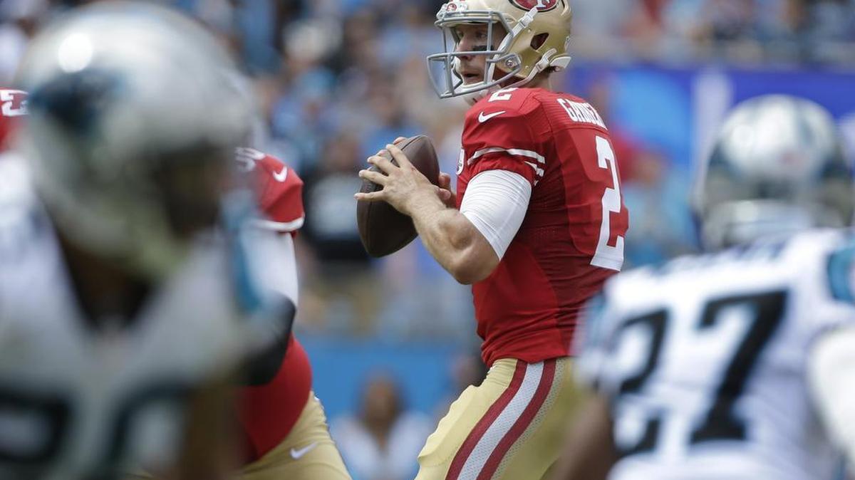 San Francisco quarterback Blaine Gabbert is 30th in passer rating, 31st in completion percentage and 32nd in yards-per-attempt among NFL starters.