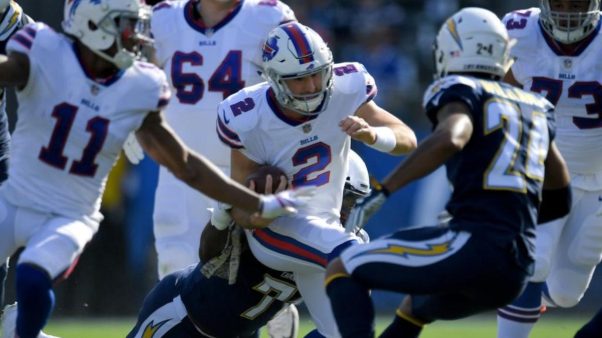 Buffalo Bills quarterback Nathan Peterman goes during the first half of a 54-24 loss to the Los Angeles Chargers on Sunday in Carson. Peterman threw five interceptions in the first half of his first career NFL start.