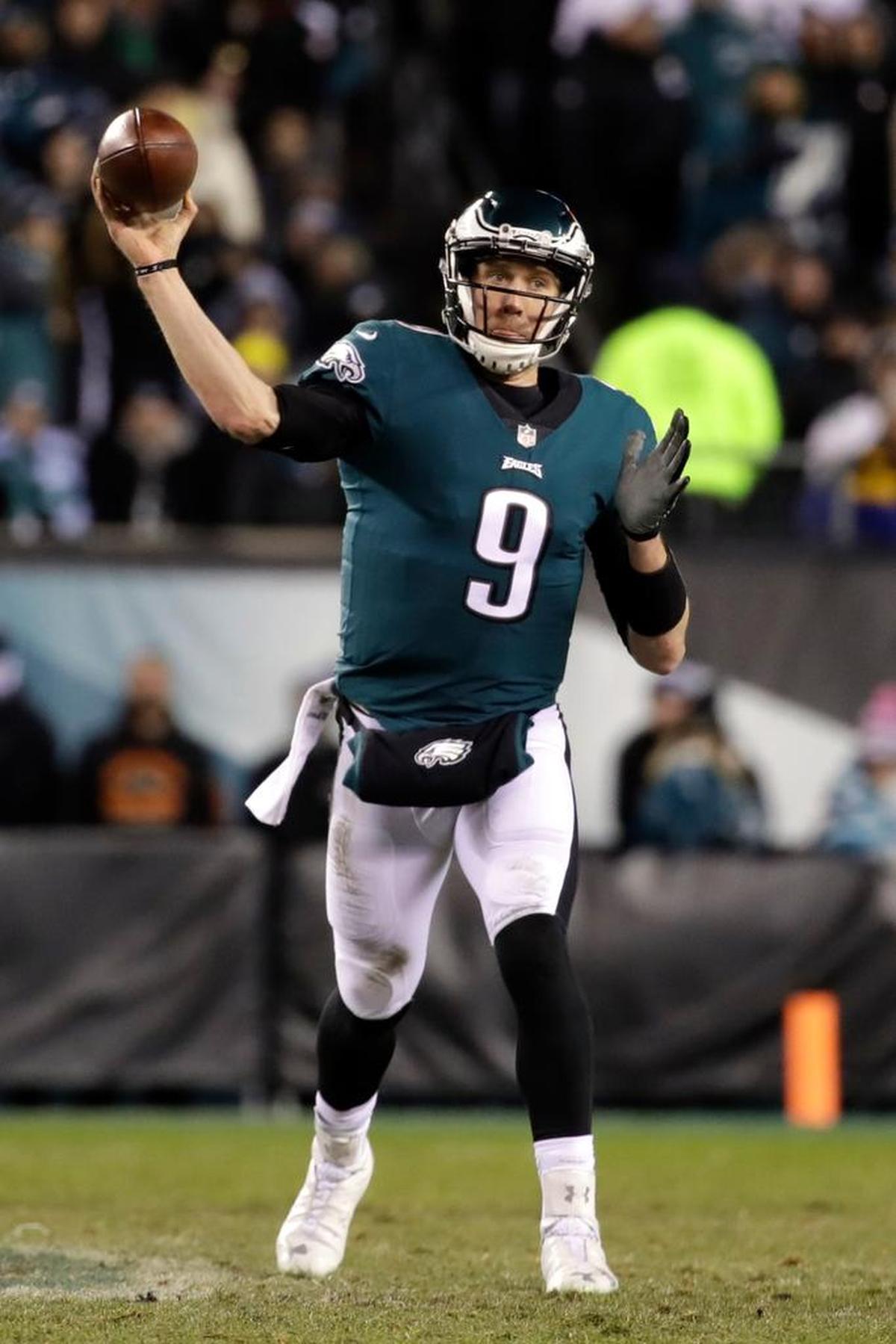 Philadelphia Eagles quarterback Nick Foles throws a pass during a 15-10 victory over Atlanta in the divisional playoffs in Philadelphia. The Eagles and the New England Patriots are set to meet in Super Bowl 52 on Sunday, Feb. 4, 2018, in Minneapolis.