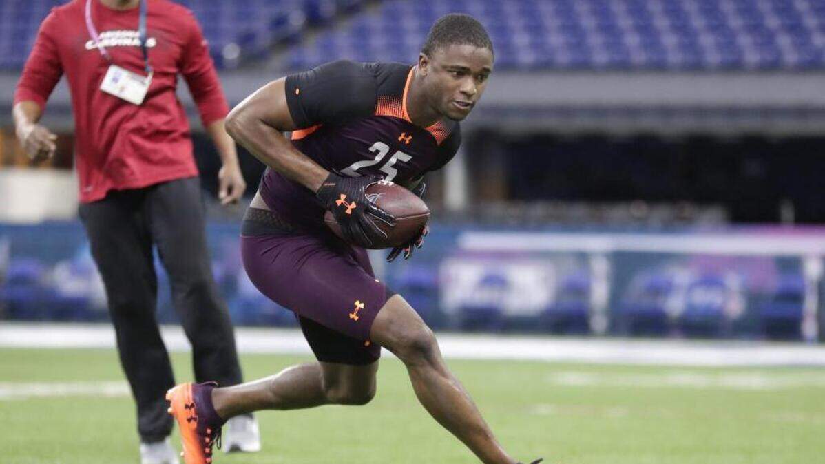FILE - In this March 4, 2019, file photo, Clemson defensive back Trayvon Mullen runs a drill at the NFL football scouting combine in Indianapolis. Mullen was taken by the Oakland Raiders in the second round (40th overall).