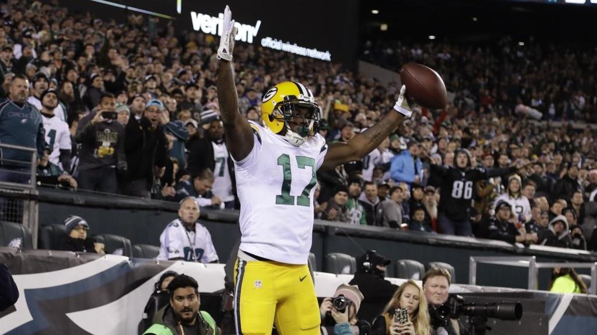 Green Bay wide receiver Davante Adams celebrates a first-half touchdown against Philadelphia on Monday, Nov. 28, 2016. Adams finished with two TDs among his five catches for 113 yards as the Packers beat the host Eagles 27-13.