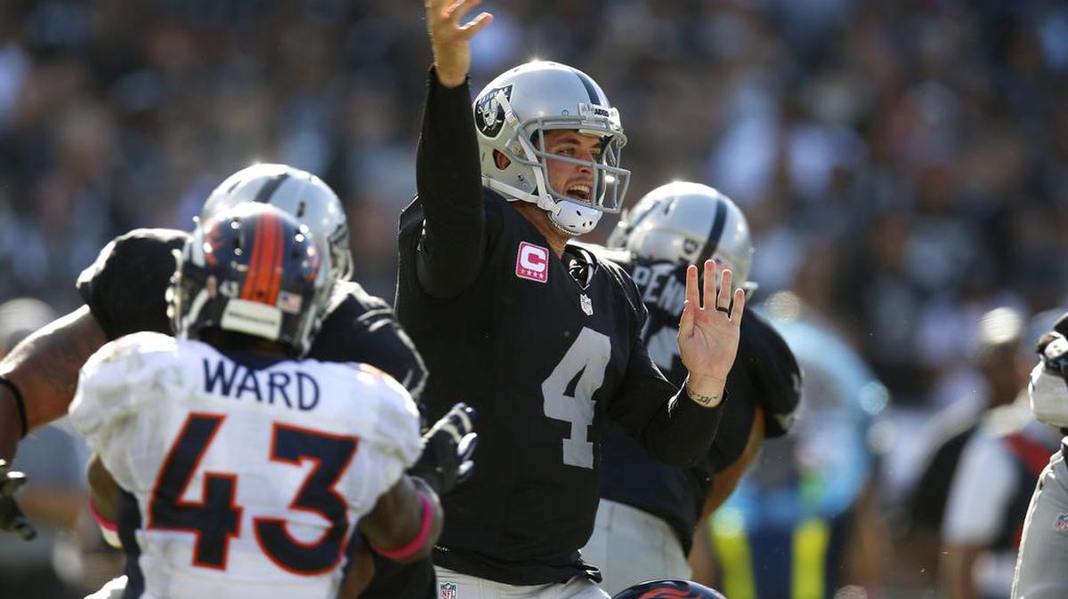 
Oakland Raiders quarterback Derek Carr finished 26 of 39 for 249 yards with one touchdown and an interception in a 16-10 loss to Denver on Sunday.
