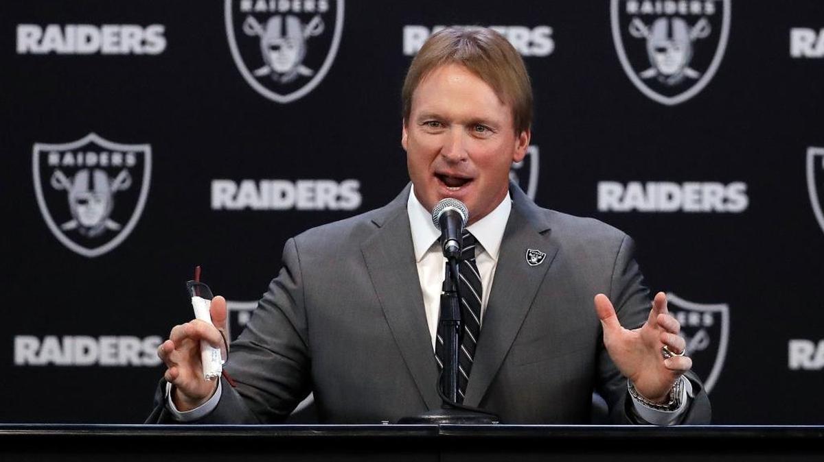 Oakland Raiders new head coach Jon Gruden answers questions during his introductory news conference.