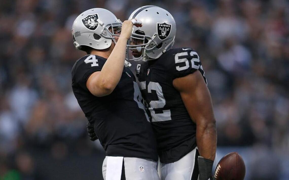 In a show of unity, Raiders’ Derek Carr places a hand on Khalil Mack. Carr explains.