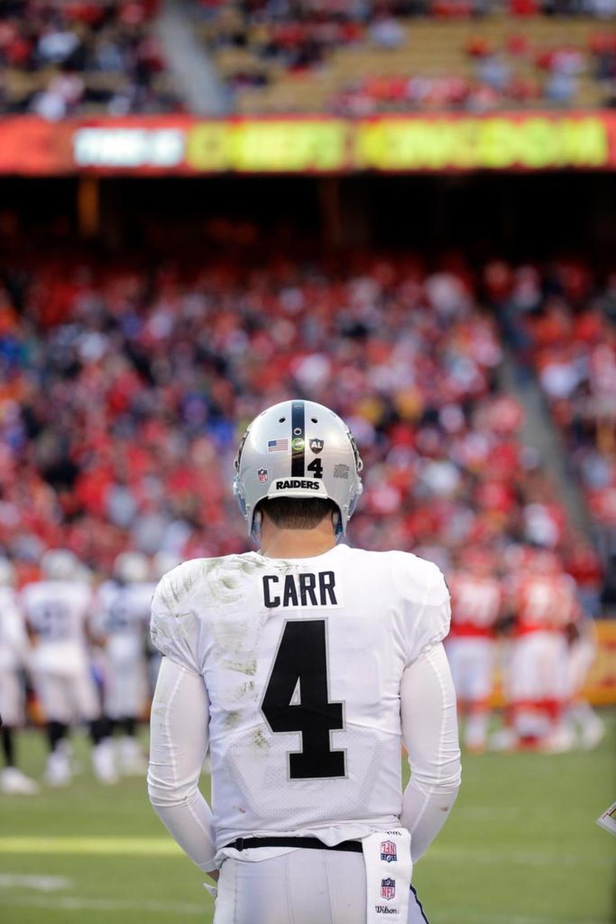 Oakland Raiders quarterback Derek Carr on Sunday completed 24 of 41 for 211 yards with one touchdown and two interceptions for a passer rating of 60.1.