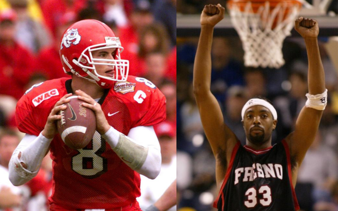 Former Fresno State standouts David Carr, left, and Melvin Ely headline the Fresno Hall Athletic Hall of Fame’s Class of 2017.