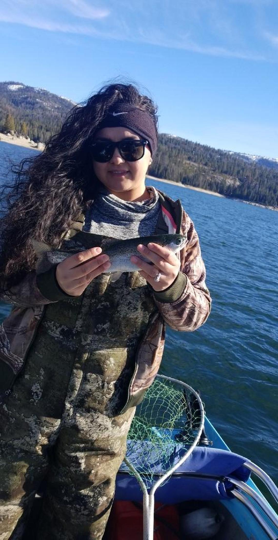 Mari Tijero shows off a trout caught Dec. 15 at Shaver Lake