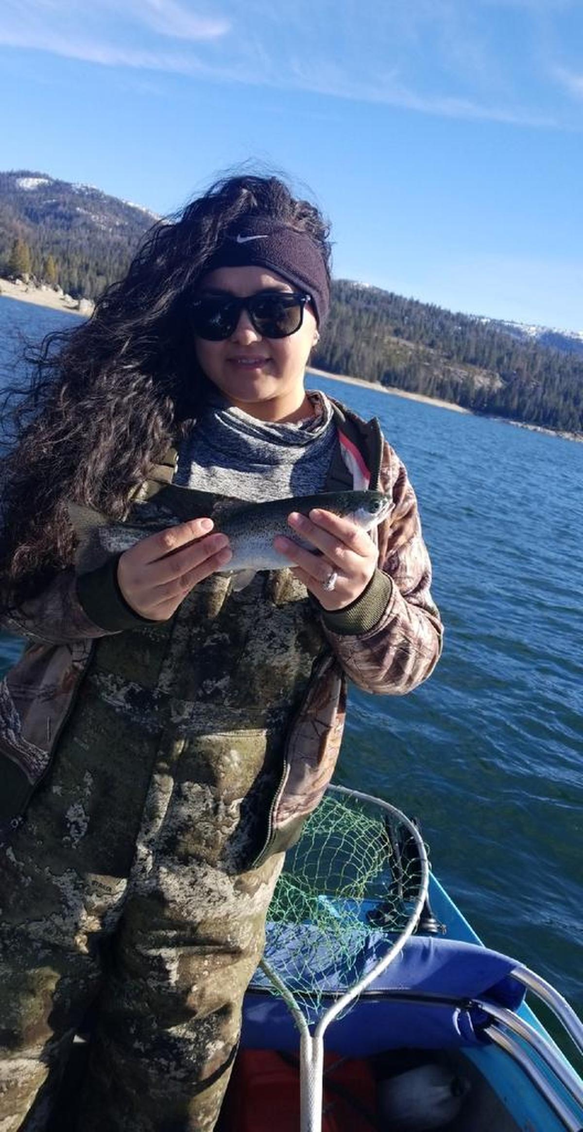 Mari Tijero shows off a trout caught Dec. 15 at Shaver Lake