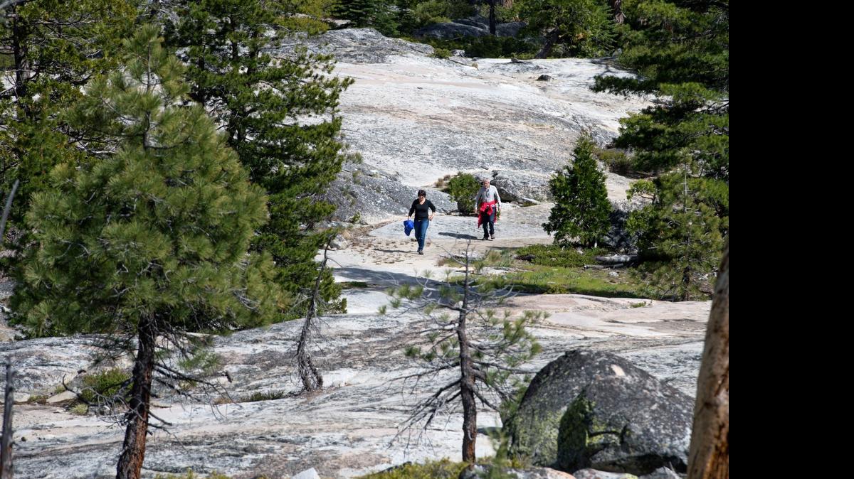 
Karen and Tom Worthington of Salinas hike in the Eldorado National Forest near Pyramid Creek Loop and Horsetail Falls on May 12.
