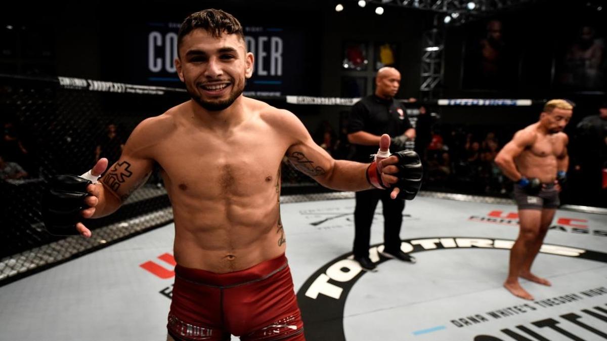Lemoore’s Alex Perez after defeating Kevin Gray on Dana White’s Tuesday Night Contender Series at The Ultimate Fighter Gym in Las Vegas on Aug. 8.