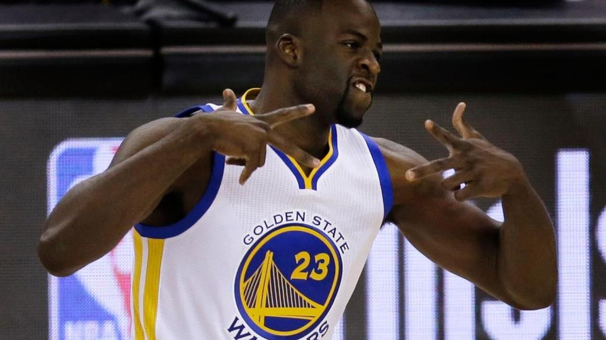 Golden State’s Draymond Green celebrates a first-half basket in the Warriors’ Game 5 victory over Houston on Wednesday, April 27, 2016 in Oakland.