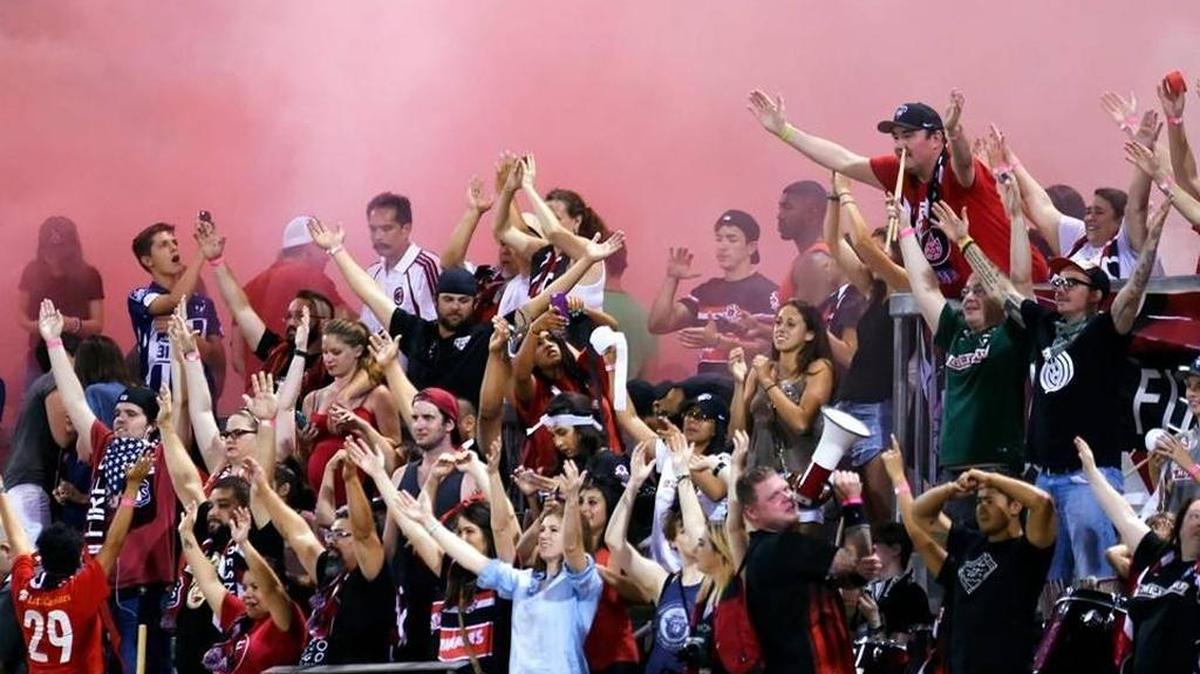 Fire Squad Fresno members cheer Fresno Fuego’s 1-0 win against Southern California Seahorses on July 2, 2016. The Fuego, who were beaten by Reno 4-0 in an exhibition March 4, 2017, have a 14-match schedule in the upcoming Premier Development League season.