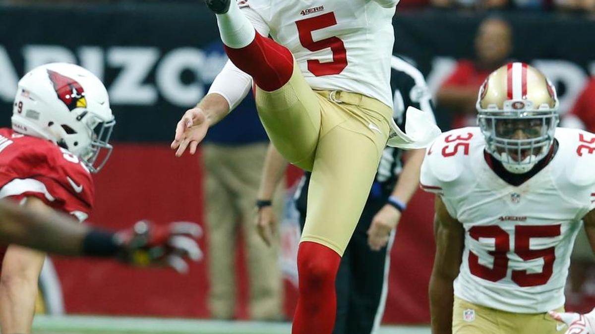 San Francisco 49ers punter Bradley Pinion (5) against the Arizona Cardinals during the first half of an NFL football game, Sunday, Sept. 27, 2015, in Glendale, Ariz.