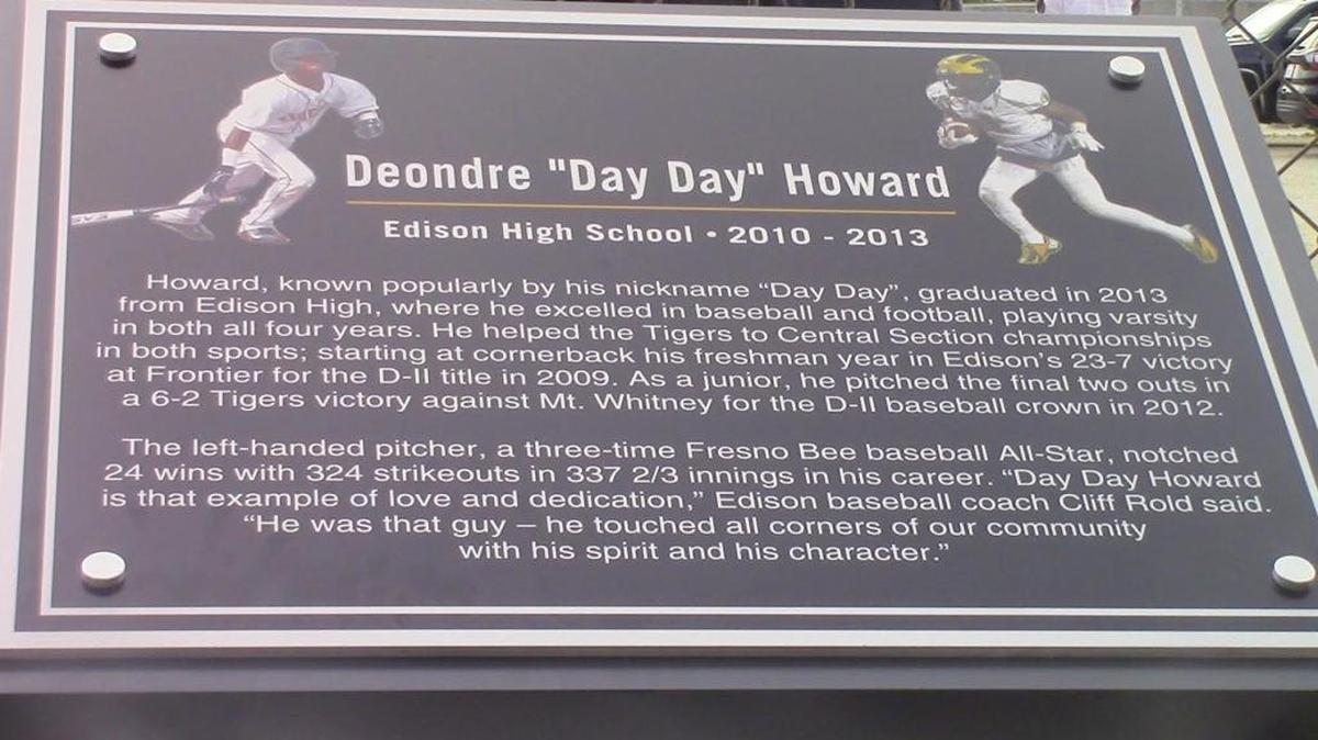 A monument was unveiled for former Edison High football and baseball standout Deondre “Day Day” Howard at the high school on Friday, May 5, 2017.
