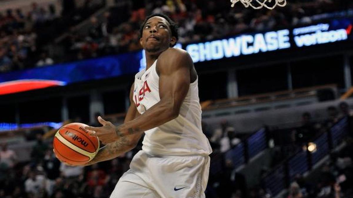 USA’s DeMar DeRozan goes up for a dunk during the second half of an exhibition game against Venezuela on Friday, July 29, 2016, at the United Center in Chicago.