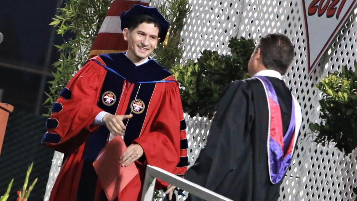 Fresno State president Dr. Saúl Jiménez-Sandoval returned to his alma mater Fowler High School to give a surprise address to the Class of 2021 during their graduation ceremony on Thursday (June 10).