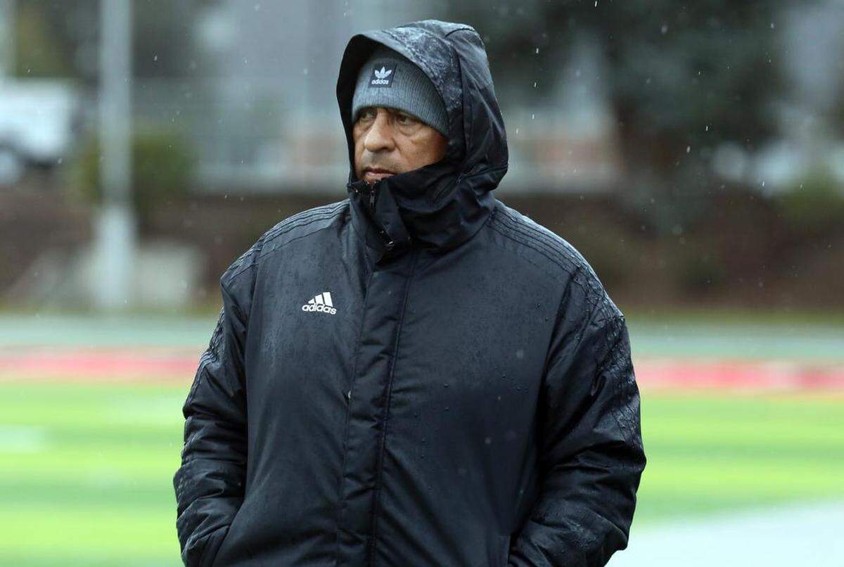 McLane High girls soccer head coach David Álvarez watches the action during a 6-2 win at home against Desert High in a CIF Central Section Division VI semifinal on Feb. 27, 2023.