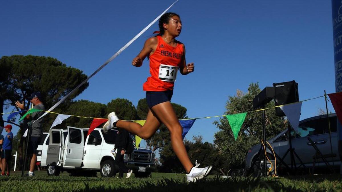 Fresno Pacific freshman Julissa Ávila finished second in the 5K race of the Sept. 3, 2022 Seawolf Invitational at Woodward Park with a time of 18:55.54.