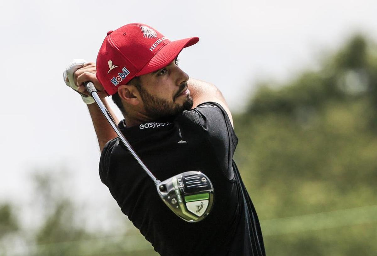 Abraham Ancer hits his tee shot on the second hole during the third round of the World Golf Championship FedEx-St. Jude Invitational golf tournament.