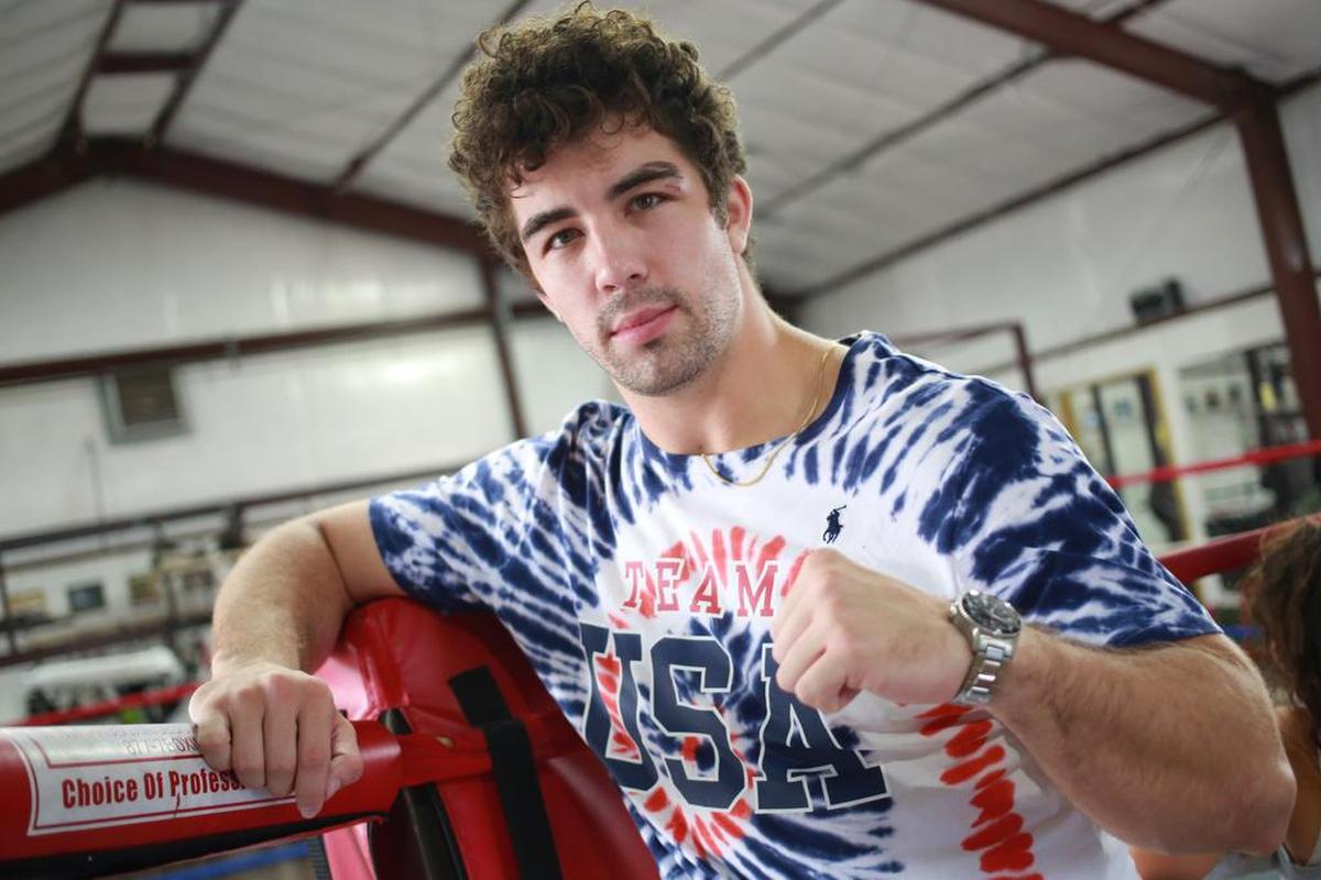 Olympic medalist Richard Torrez Jr. posed for a photo inside the Tulare Athletic Boxing Club on Aug. 18. Torrez Jr. took home the silver medal representing the United States during the men’s super heavyweight at the 2020 Summer Olympics.