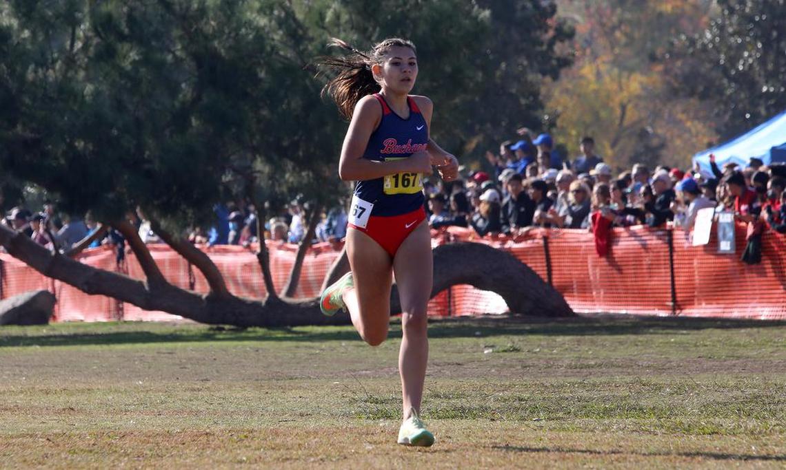 Buchanan High freshman Elliana Lomelí finished eighth (17:43.6) in the girls Division I race at Woodward Park on Nov. 27, 2021.