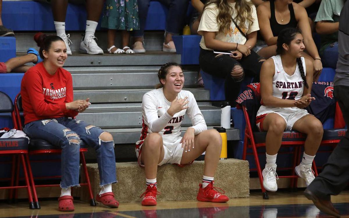 Strathmore High senior guard Jazmine Soto watched most of the fourth quarter from the sidelines during a Southern Section Division V-AA playoff win over Calvary Chapel, 78-20, on June 15, 2021.