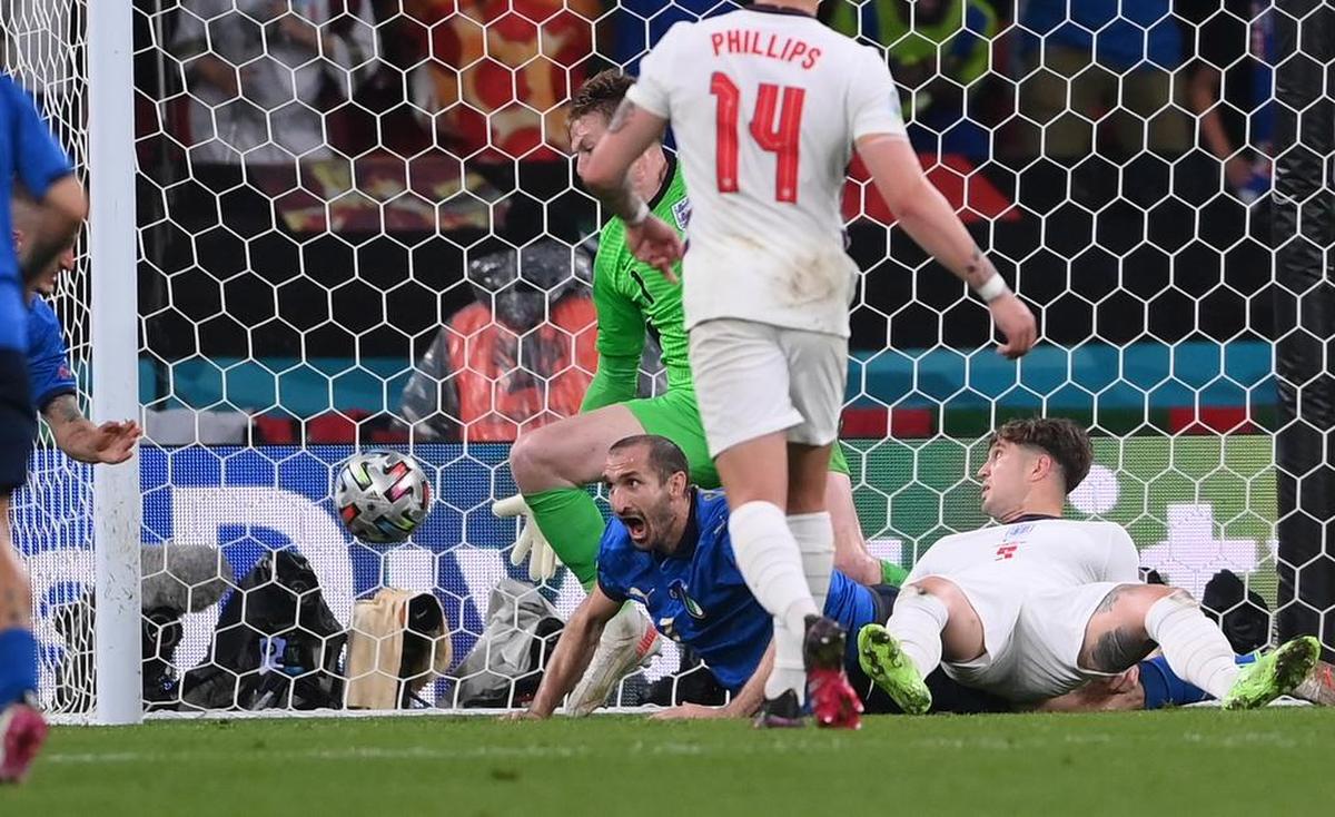 Giodio Chiellini of Italy reacts shortly before the 1-1 during the UEFA EURO 2020 final between Italy and England in London.
