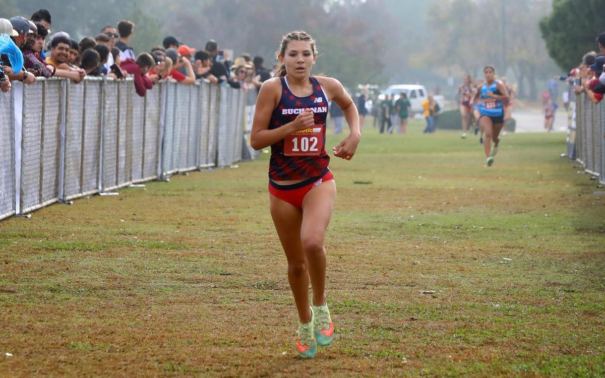 Buchanan High freshman Elliana Lomelí placed third in the CIF Central Section girls Division I race with a time of 18:02.58.