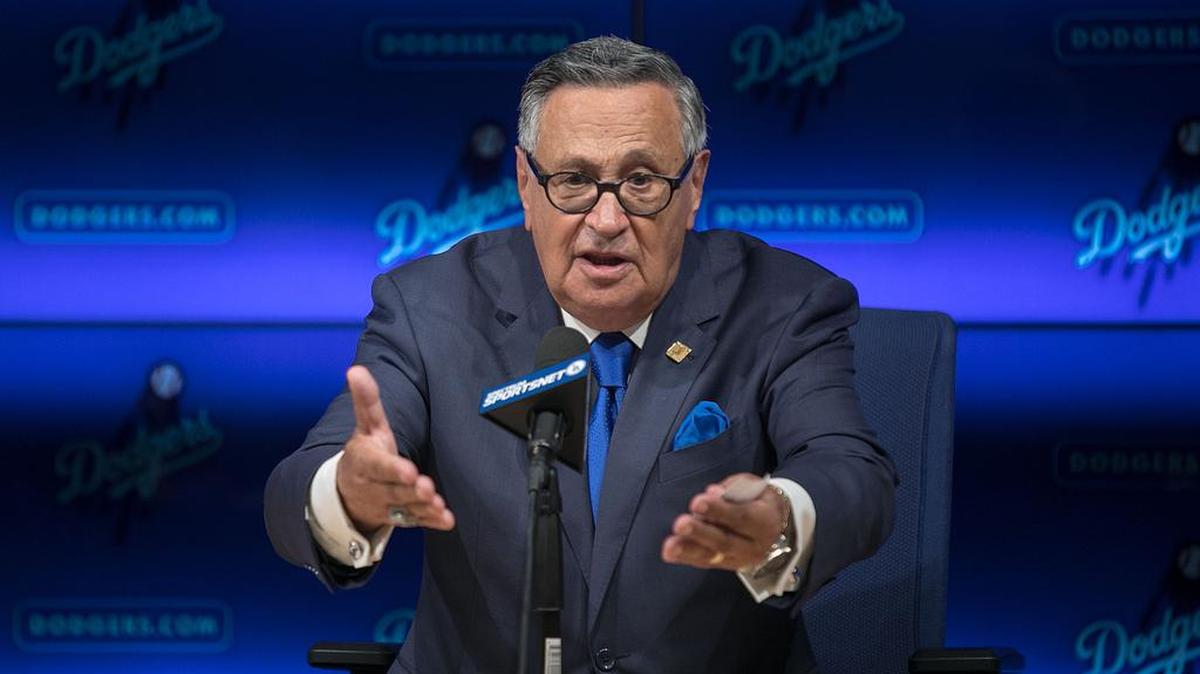 Longtime Los Angeles Dodgers broadcaster Jaime Jarrín during a 2018 press conference prior to being inducted into the Dodger Stadium Ring of Honor. He has announced his retirement after the 2022 season.