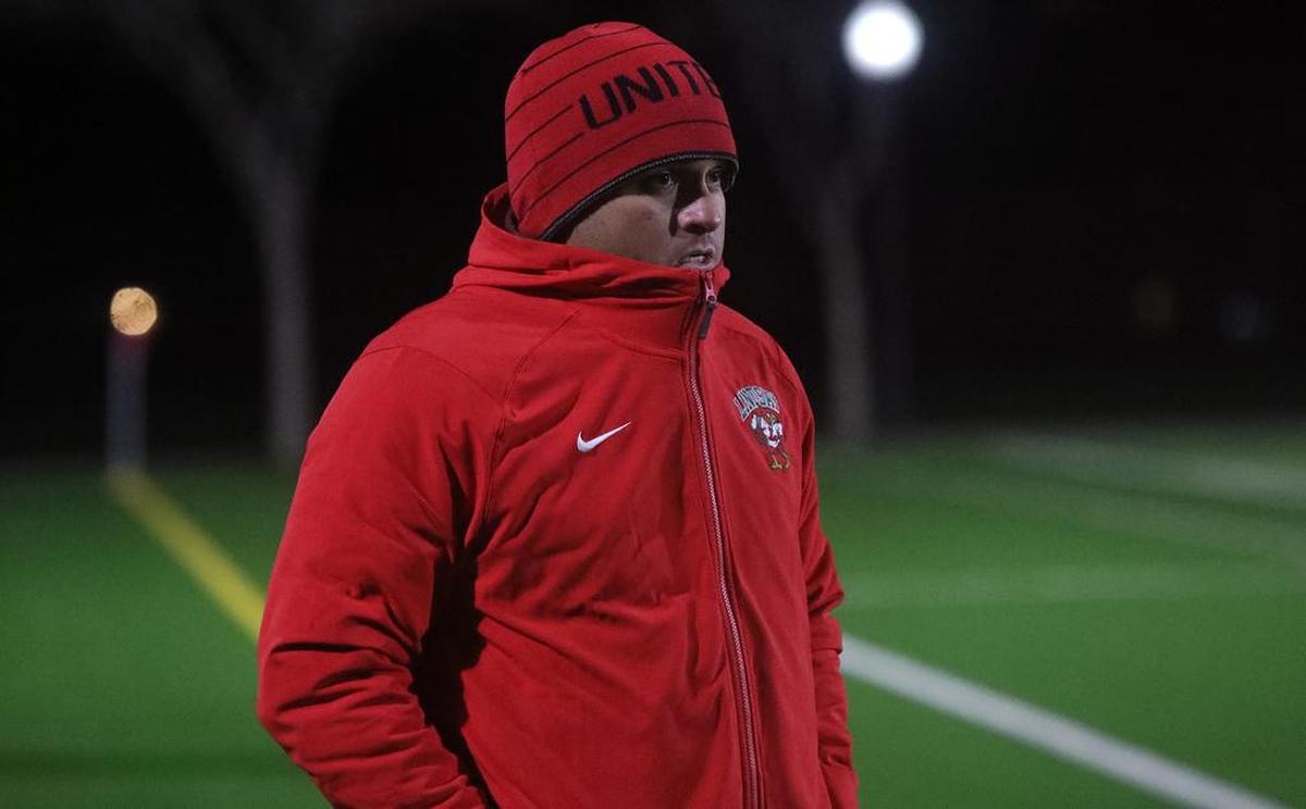 Lindsay High head coach Tony Godoy watches the final minutes of play in his team's 4-1 CIF Central Section Division III semifinal victory over visiting Kerman High on Feb. 23, 2022. Lindsay will face Garcés in a rematch of last year's Division IV final.