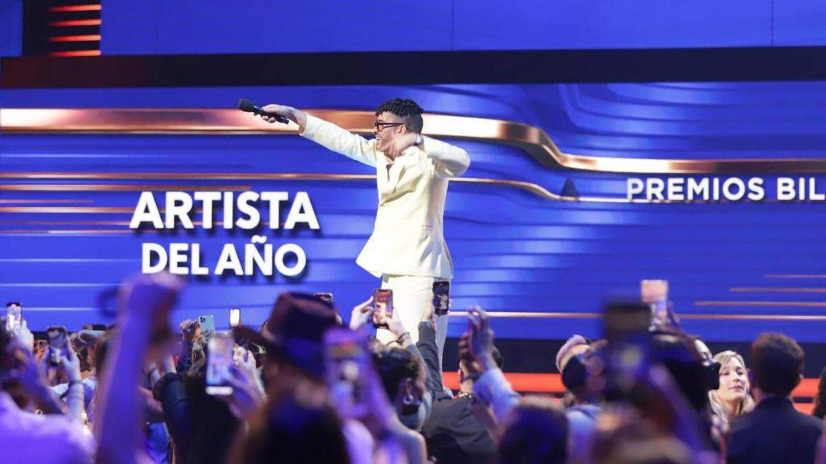 Bad Bunny on stage at the Watsco Center in Coral Gables, Florida on Sept. 23, 2021 during the Premios Billboard de la Música Latina 2021