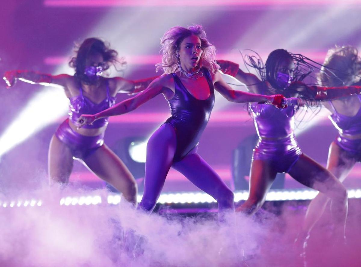 Danna Paola performs ‘Calla Tú’ during the 22nd annual Latin Grammy Awards ceremony at the MGM Grand Garden Arena in Las Vegas
