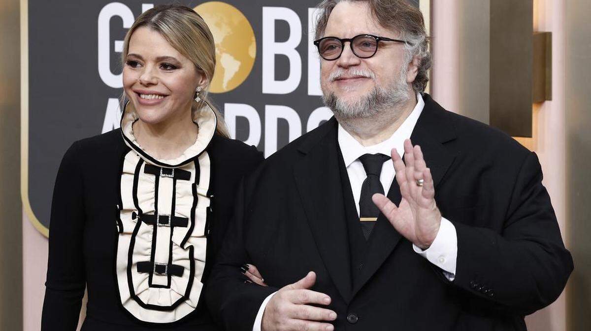 Kim Morgan and Guillermo del Toro arrive for the 80th annual Golden Globe Awards ceremony at the Beverly Hilton Hotel.
