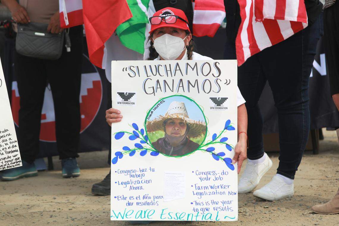 Lourdes Cárdenas., quien vive en Fresno, tiene 19 años trabajando como campesina.&nbsp;Ella fue uno de los campesinos en la manifestación ‘Un día sin inmigrantes’ por la reforma migratoria en Cinco Puntos.