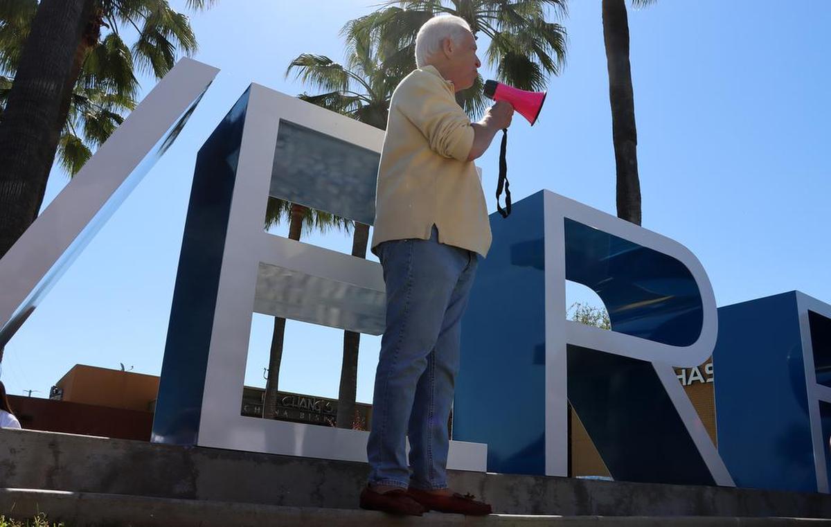 Rep. Jim Costa addressed the Rally for Roe on the corner of Blackstone and Nees in Fresno on May 14, 2022.