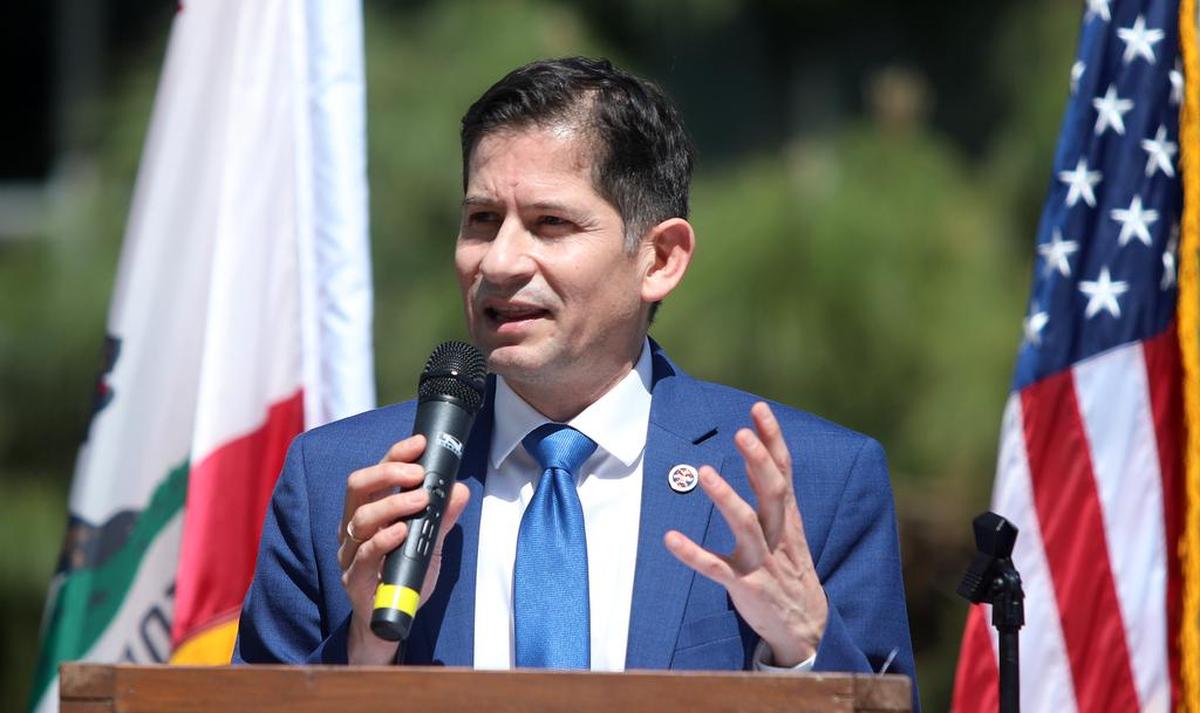 Fresno State President Saúl Jiménez-Sandoval encouraged students to get good grades to honor their parents and the community during a ceremony honoring César E. Chávez at Fresno State’s Peace Garden on March 24, 2022.