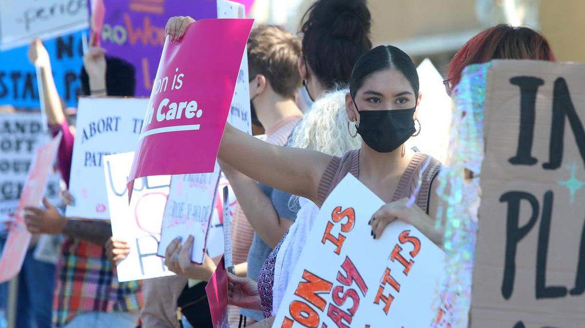 Desiree Grimaldo of Madera was among an estimated 1,000 participants in the Rally for Roe on the corner of Blackstone and Nees on May 14, 2022.