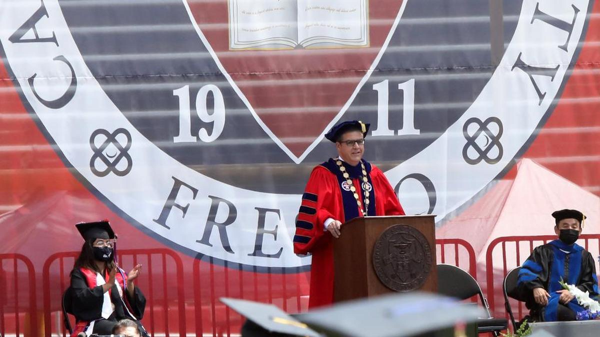 California State University chancellor Joseph Castro conferred degrees at the May 2021 commencement at Fresno State’s Bulldog Stadium. Castro was previously Fresno State’s president.