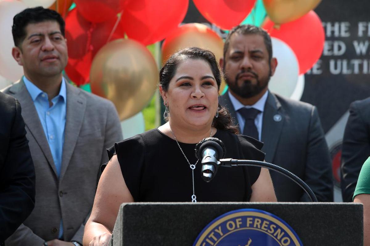 Mexican Cónsul Adriana González Carrillo spoke about the bonds between the U.S. and México during a Mexican Independence Day celebration at Fresno City Hall on Sept. 15, 2021.