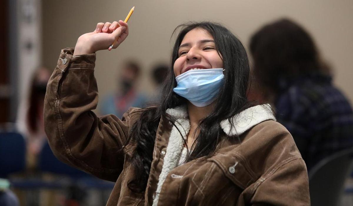 Evelyne Prado of El Diamante High participates in the Super Quiz portion of the Tulare County Academic Decathlon.
