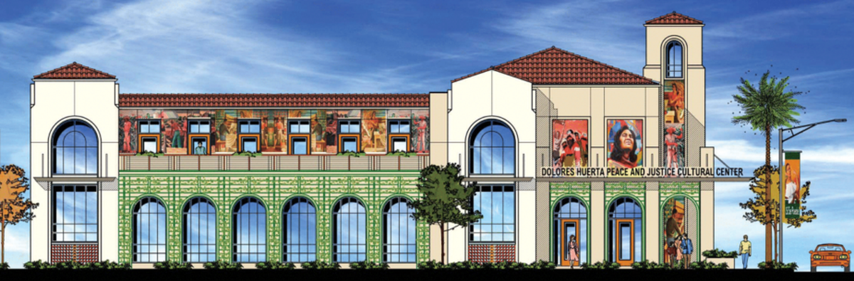 This is a rendering of the planned Dolores Huerta Peace & Justice Cultural Center in Bakersfield.