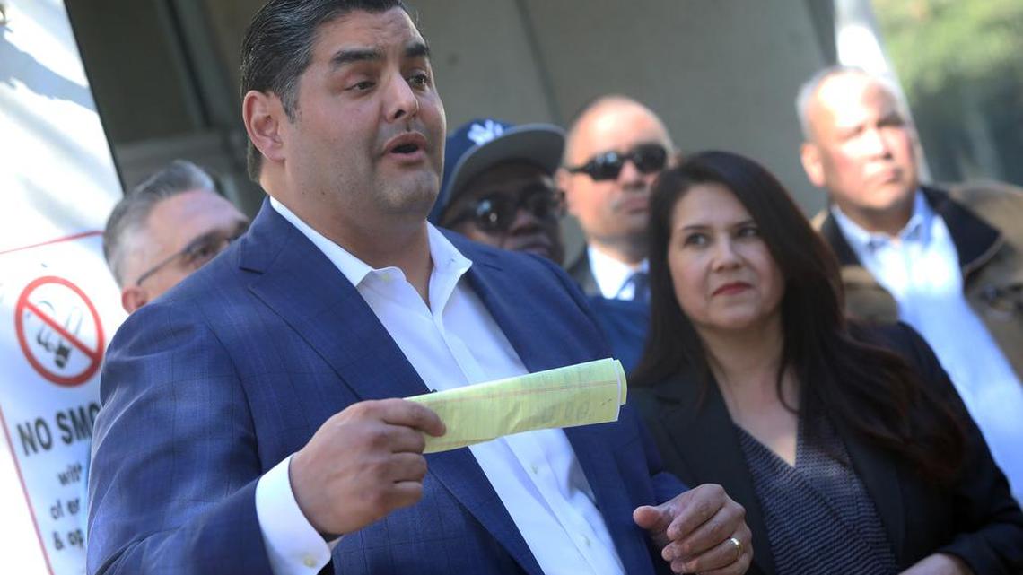 Fresno Police Deputy Chief of Investigations Mark Salazar announced his candidacy for Fresno County Sheriff outside the Fresno County Elections Office in downtown Fresno on Feb. 25, 2022.