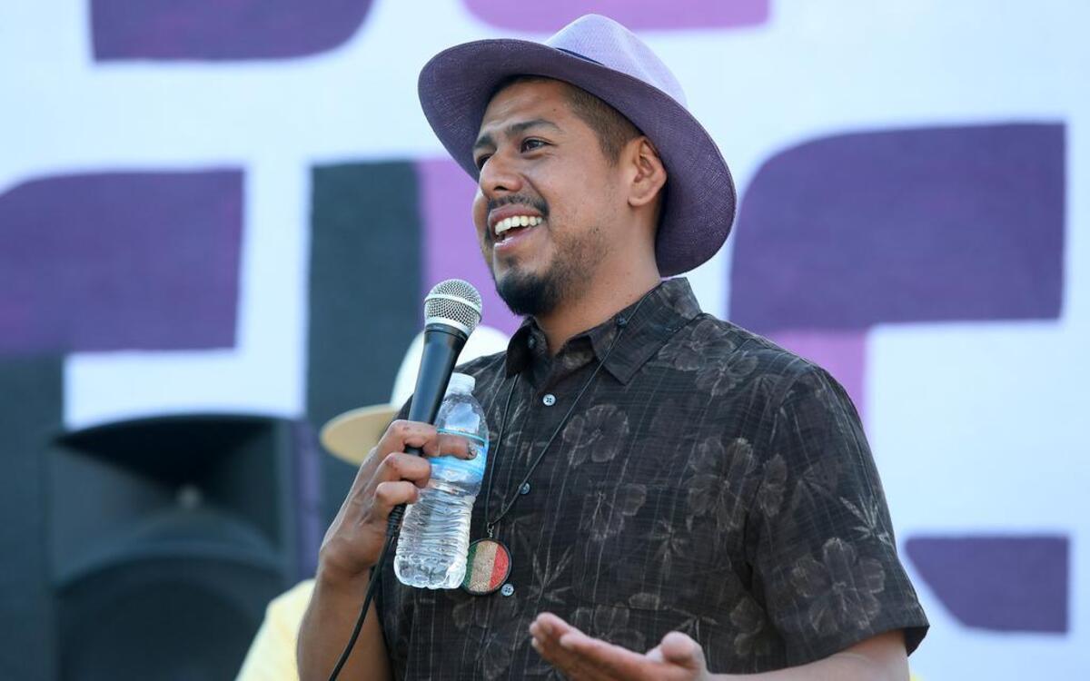 Mauro Carrera was the lead artist in recreating a mural used as a backdrop by Teatro Campesino in 1968 in Del Rey.