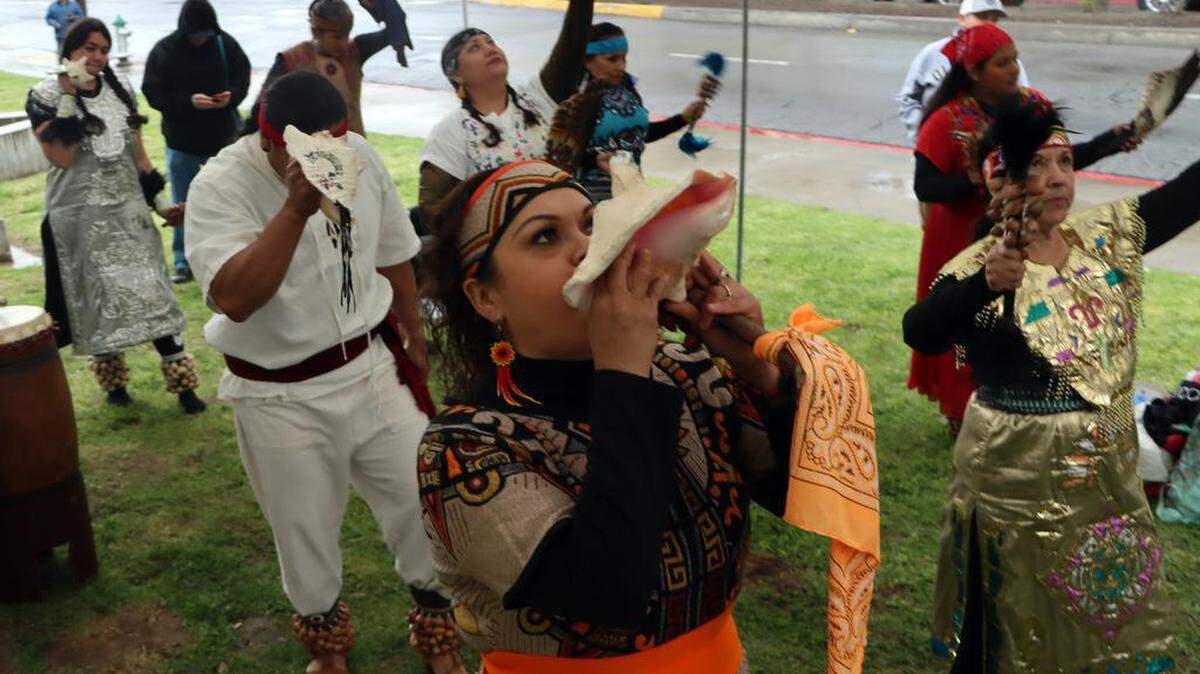 Danza Azteca Yoztaltepetl performed during the 217th anniversary of Benito Juárez’s birthday at Courthouse Park in Fresno on March 21, 2023.