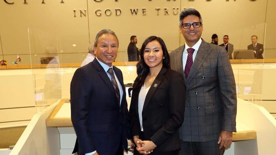 Annalisa Perea became the third in her family to sit on the Fresno City Council, joining her father, Henry R. Perea (left), and brother, Henry T. Perea (right), when she was officially sworn in on Jan. 5, 2023.