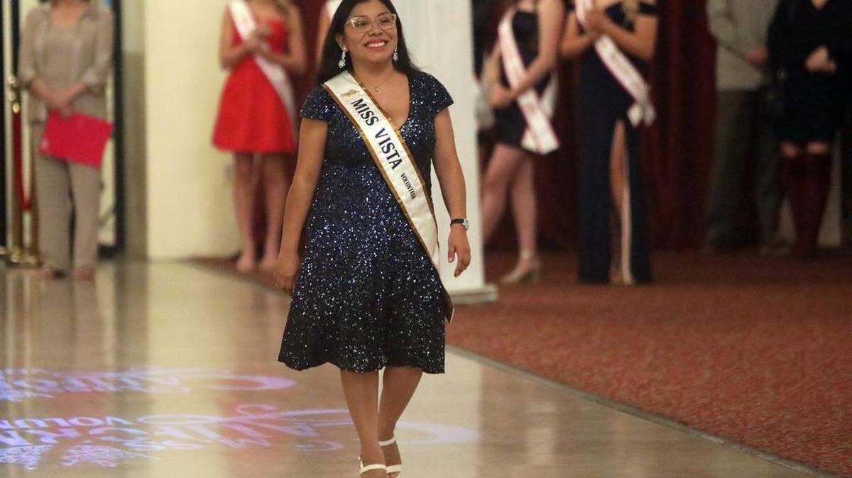 Miss Vista Samantha Mendoza is introduced duirng the Jan. 13, 2023 Miss California Volunteer red carpet ceremony at the Bankers Ballroom in downtown Fresno.