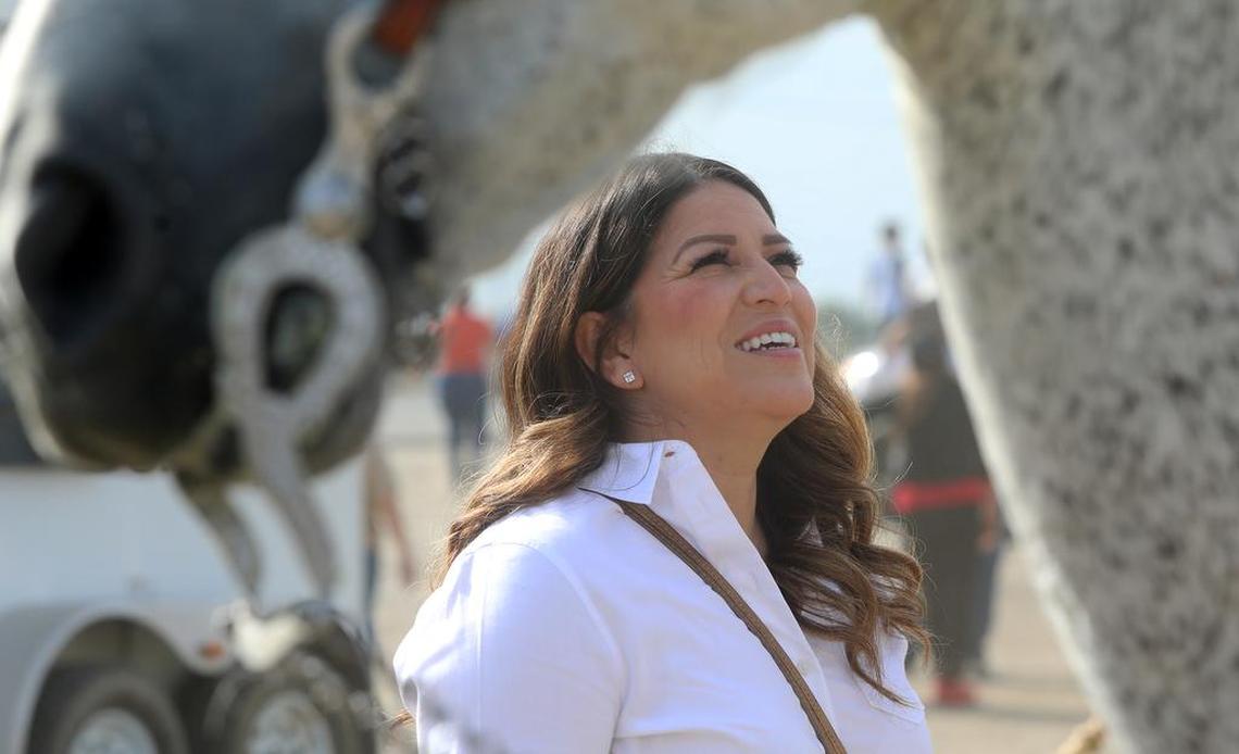 Fresno City Councilmember Esmeralda Soria chats with a rider prior to the start of the Joaquín Murrieta Horse Pilgrimage on Saturday (July 30, 2022) in Firebaugh.