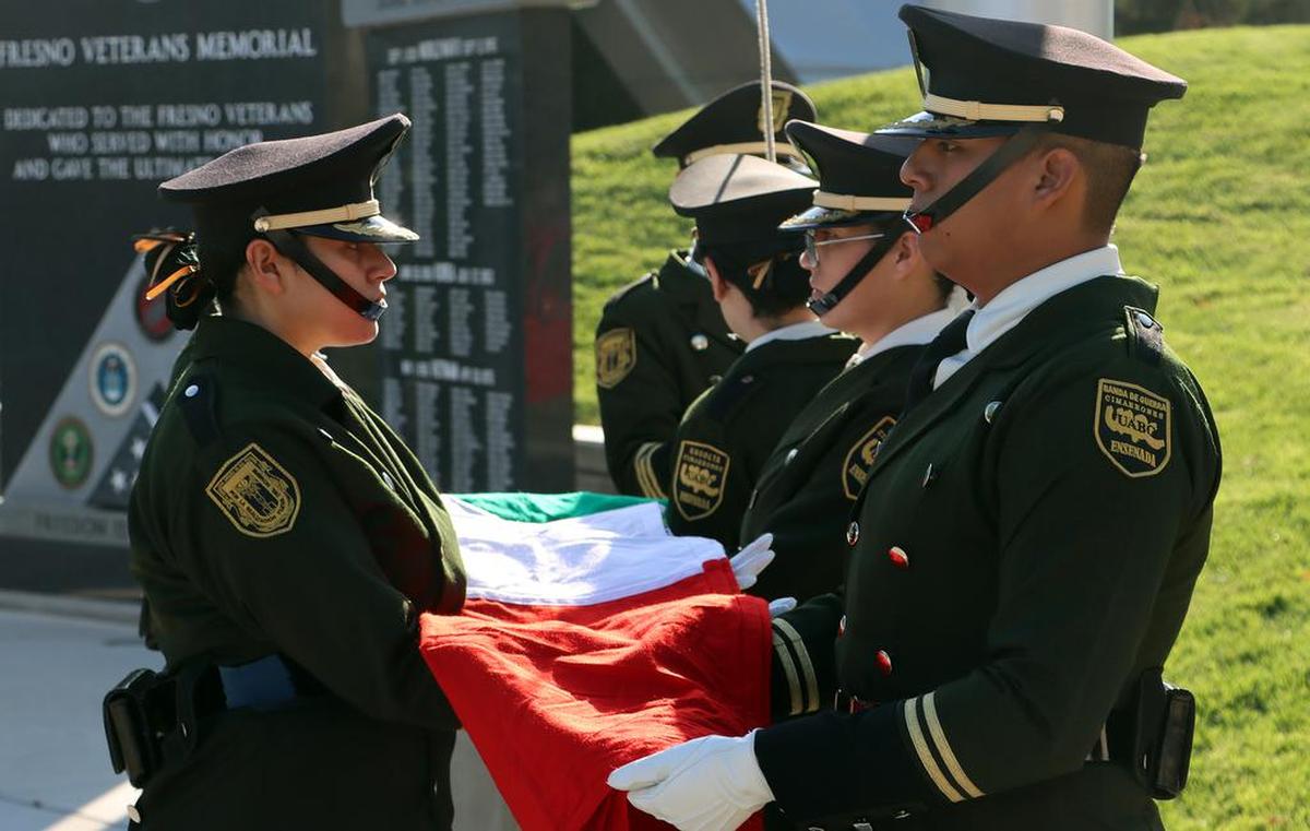 The flag escort from the Autonomus University of Baja California’s Esenada campus carried the Mexican flag that was to be raised at Fresno City Hall in conmemoration of Mexican Independence Day on Sept. 15, 2022. The escort was México’s 2017 national champion.