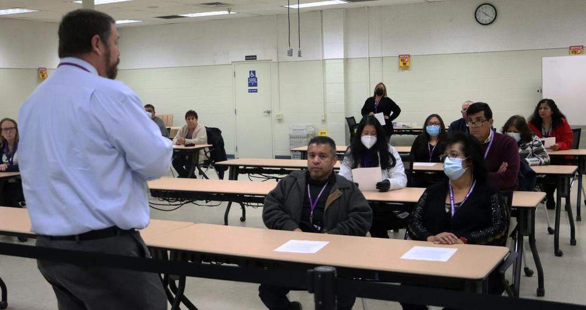 Fresno County Clerk/Registrar of Voters James A. Kus explains the process for the recount in the state Senate District 16 race between winning incumbent Melissa Hurtado and Republican challenger David Shepard at a county warehouse on Dec. 20, 2022. Officials expect the recount to take five days or more to complete.