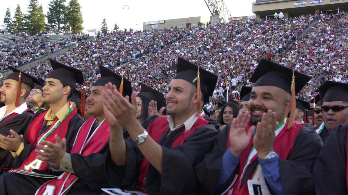 Fresno State’s Bulldog Stadium will witness a commencement ceremony, like this Latino celebration in 2003, May 14-16.
